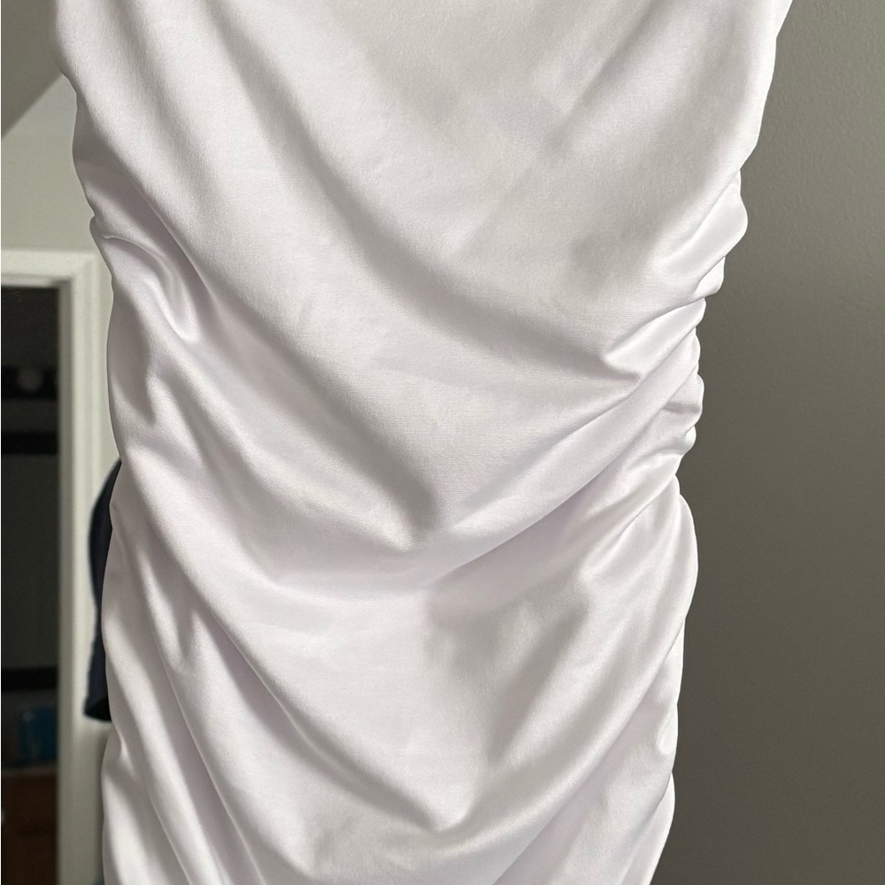 Elegant White Ruched Dress